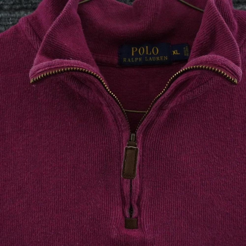 Polo Ralph Lauren Quarter Zip Pullover Mens XL Red Long Sleeve Ribbed Mock Neck